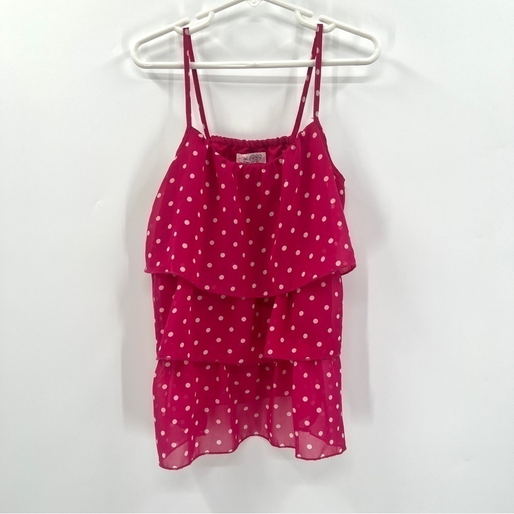 THE CHILDREN'S PLACE Girl's Pink & White Polka Dot Tiered Tank Top Size M